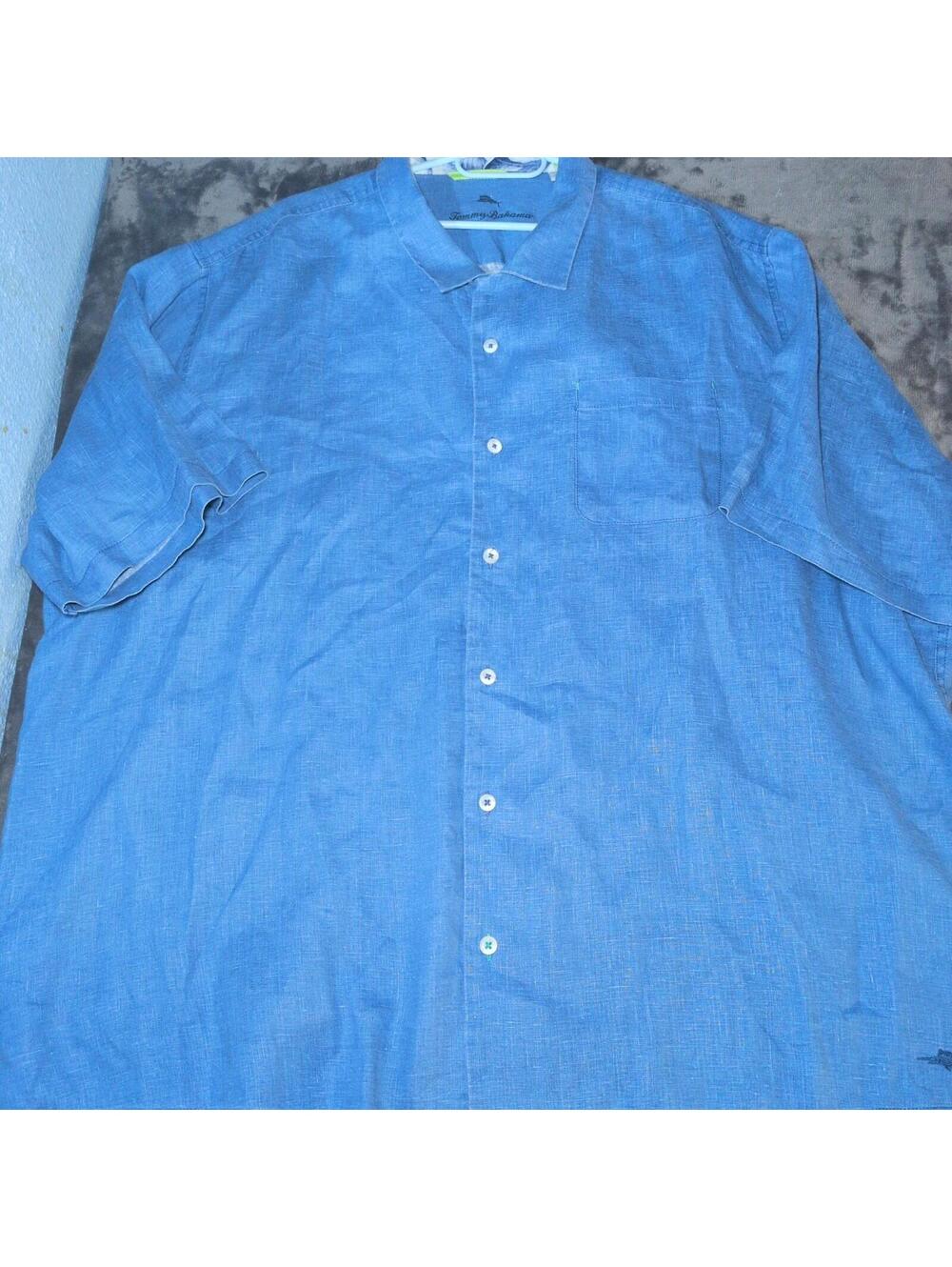 Tommy Bahama Shirt Mens 2XLB 2XL Big Button Up 100% Linen Loop Collar Hawaiian